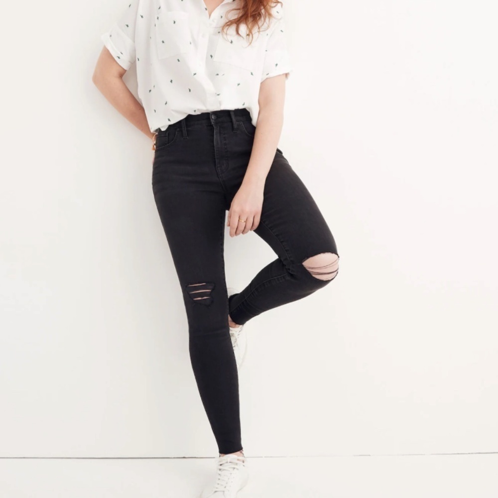Madewell Women's Distressed 9" Mid-Rise Skinny Jeans in Black Sea Size 27